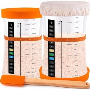 50 OZ Sourdough Starter Jar with Thermometer, Scraper, Cloth Cover and Lid.